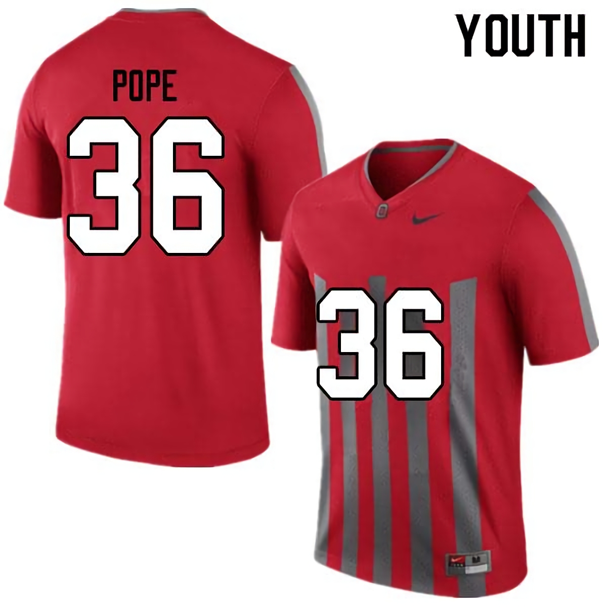 K'Vaughan Pope Ohio State Buckeyes Youth NCAA #36 Nike Throwback Red College Stitched Football Jersey MGN0656NV